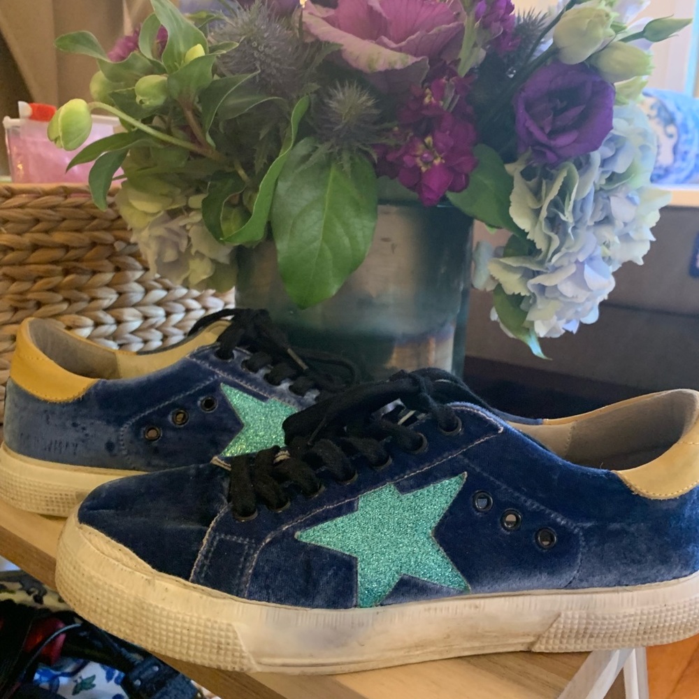 Golden Goose Designer Brand Blue Velvet Sneakers